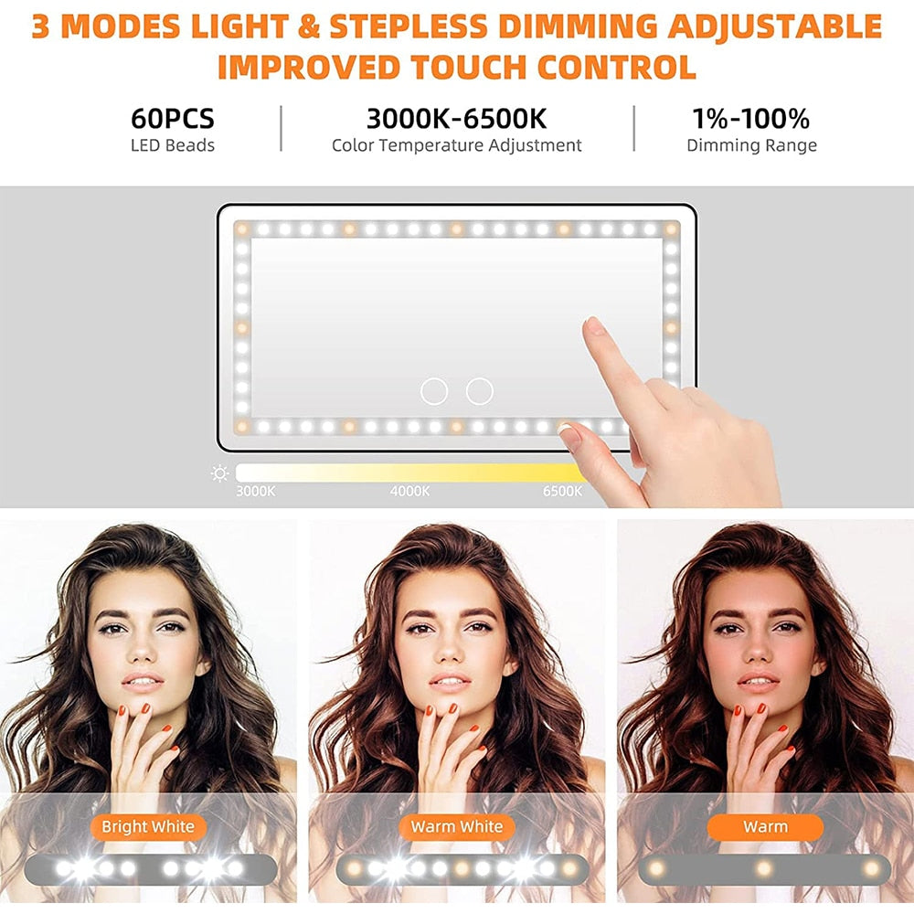 Espelho de maquilhagem para carro recarregável com 3 modos de luz 60 Leds - Marcopolo Serrasul
