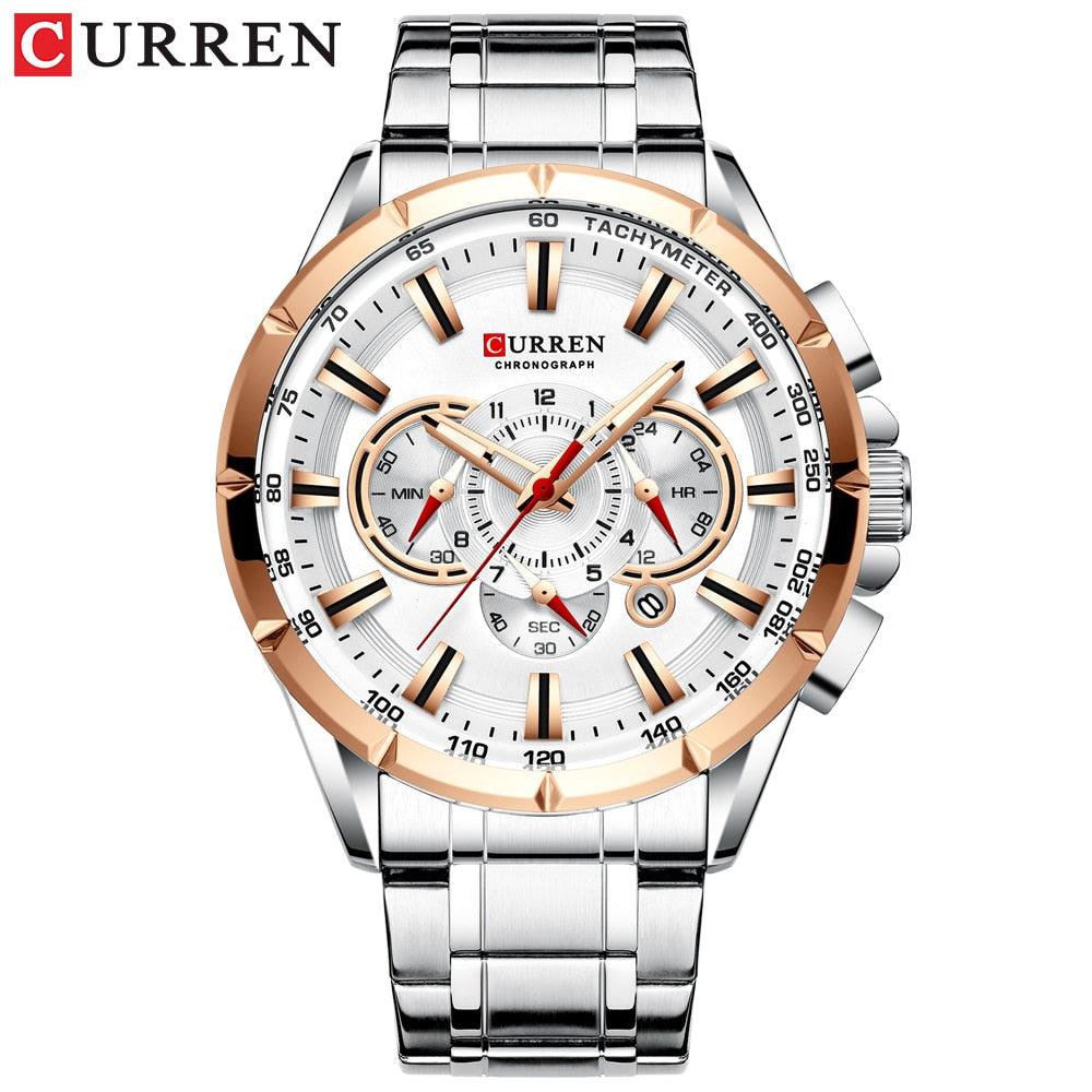 CURREN New Casual Sport Chronograph Men&#39;s Watches Stainless Steel Band Wristwatch Big Dial Quartz Clock with Luminous Pointers - Marcopolo Serrasul