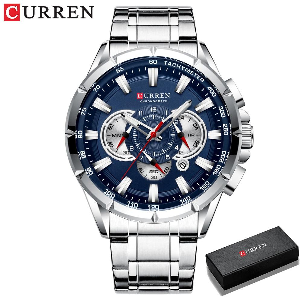 CURREN New Casual Sport Chronograph Men&#39;s Watches Stainless Steel Band Wristwatch Big Dial Quartz Clock with Luminous Pointers - Marcopolo Serrasul