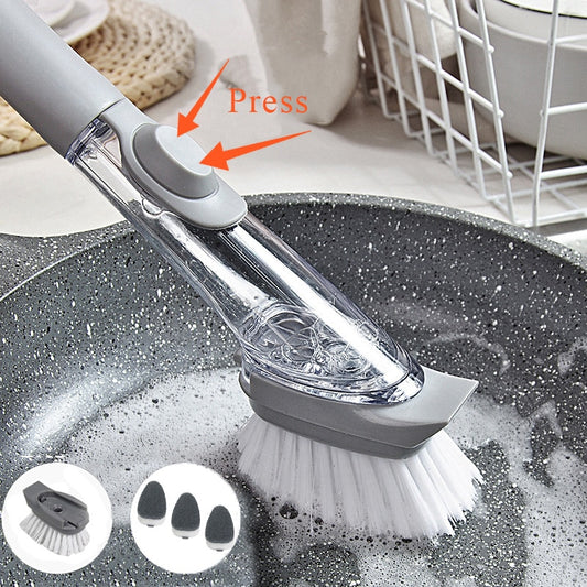 Escova de limpeza de cozinha, 2 em 1, cabo longo, escova, removível, dispensador - Marcopolo Serrasul