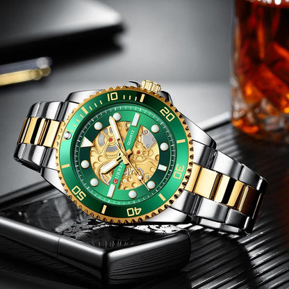 CURREN Watches Imitated Mechanical Design Quartz Clock Men Stainless Steel Band Luminous Wristwatches for Male - Marcopolo Serrasul